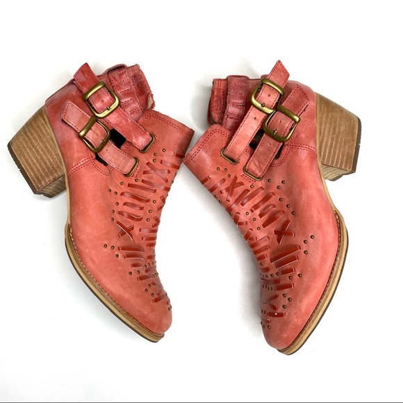 Caterpillar Cheyenne Leather Ankle Strap Western Booties CAT Boots Paprika Red 9 - Picture 2 of 15